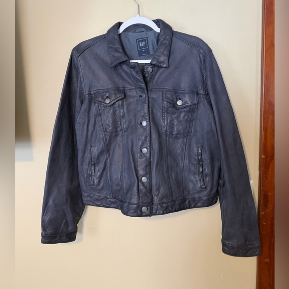 GAP Icon Leather Jacket In Indigo - Picture 4 of 10